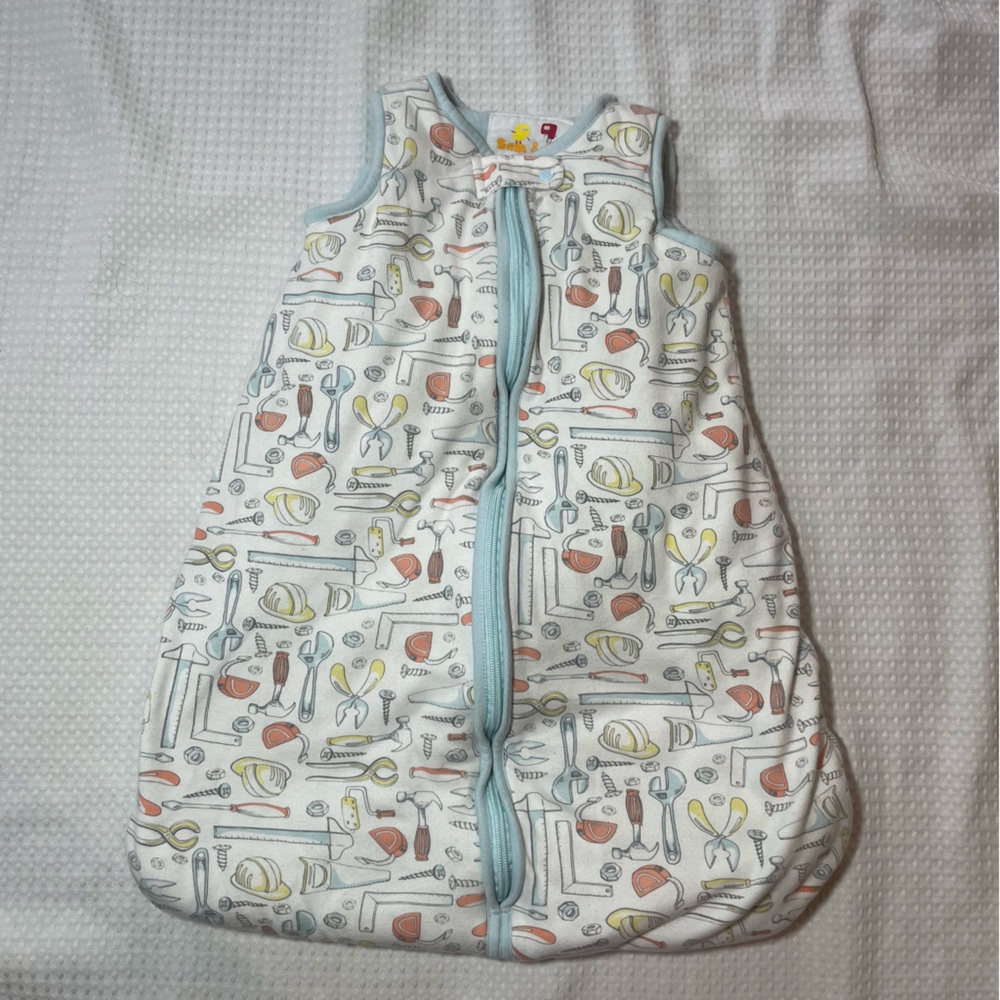 Sami & Jo White and Blue Sleep Sack with Construction Design